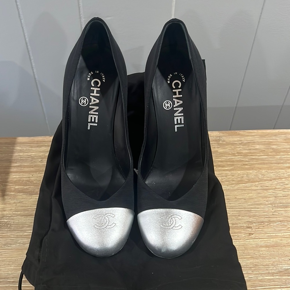 Chanel black & silver heels, size 37.5